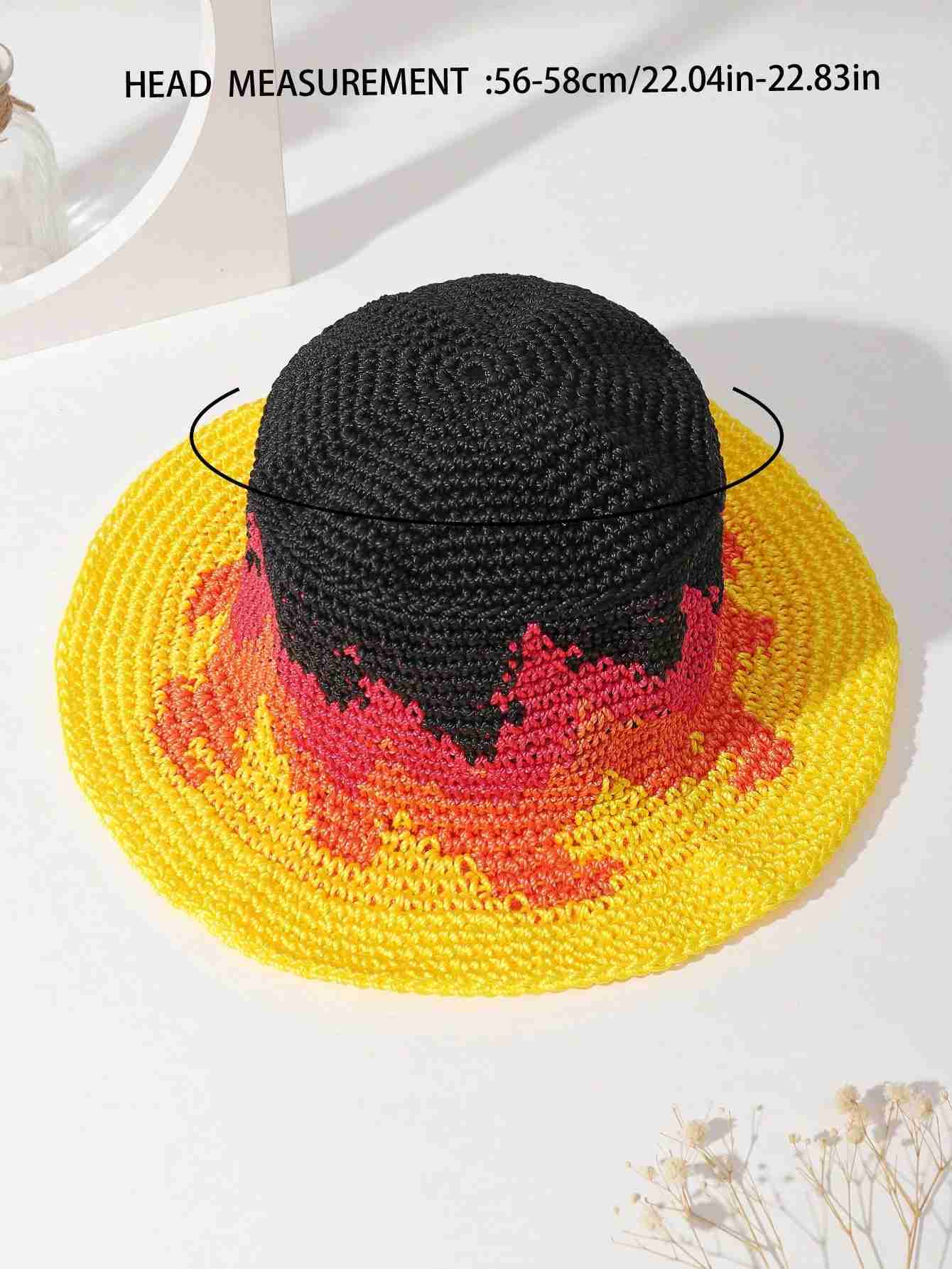 Beanie/Skull Caps Wide Brim Hand Crochet Knit Bucket Hat Foldable Floppy Summer Fisherman's Hat Custom Sunshade Flame Design x0907