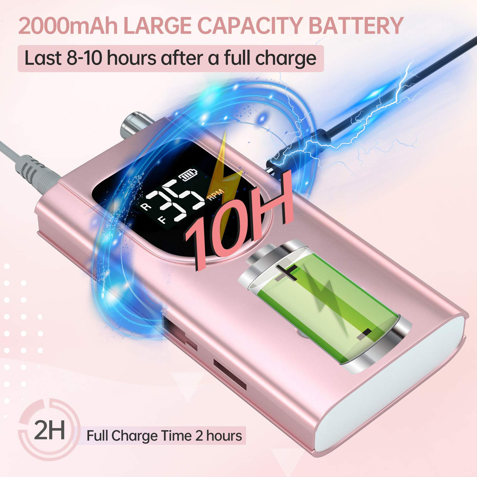 Nail Manicure Set 35000RPM Professional Electric Nail Sander for Manicure Pedicure Rechargeable Cordless Power Nail Drill Machine for Gel Remover 2308