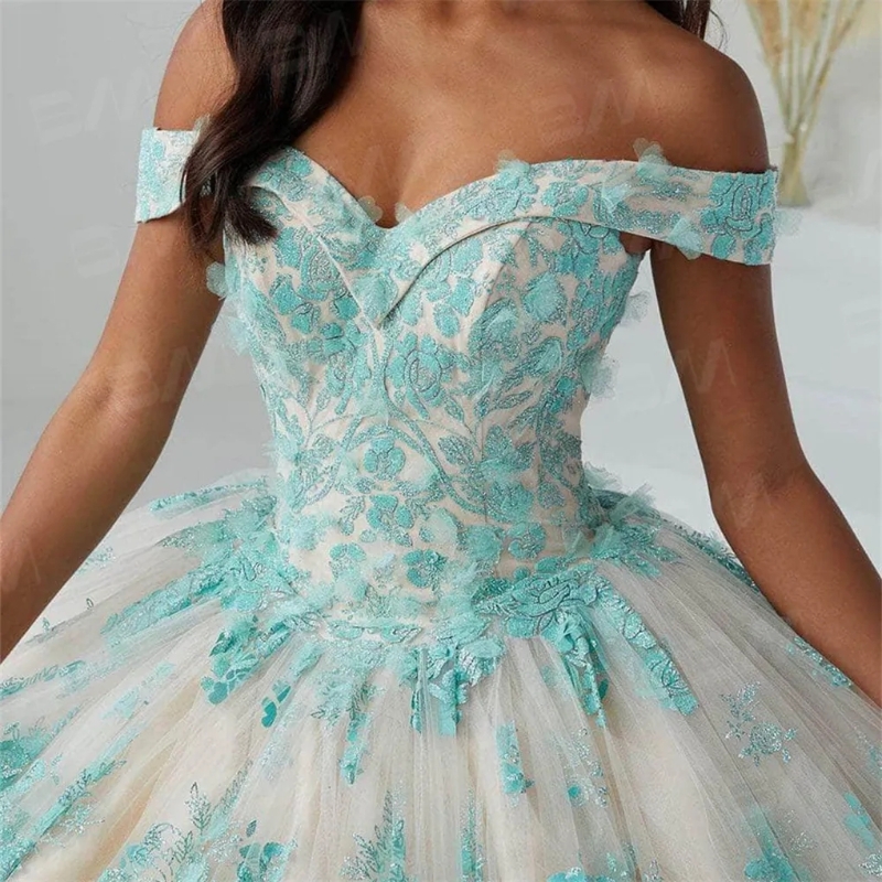 Sexy Off The Shoulder Ball Gown Quinceanera 2024 Lace ral Appliques V-Neck Prom Dress tail Dresses Vestidos De 15