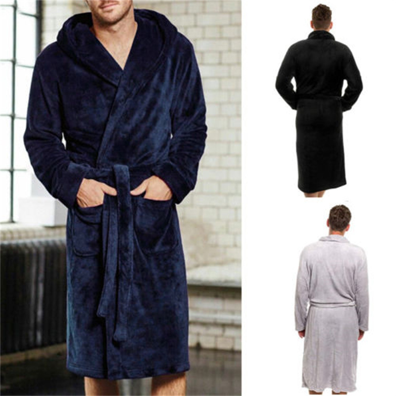 Men's Robes Mens Bathrobe Man Winter Warm Casual Flannel Robe Sleepwear Long Sleeve Plush Shawl Male Bath Robe Lounge Nightgown Home Clothes 2309
