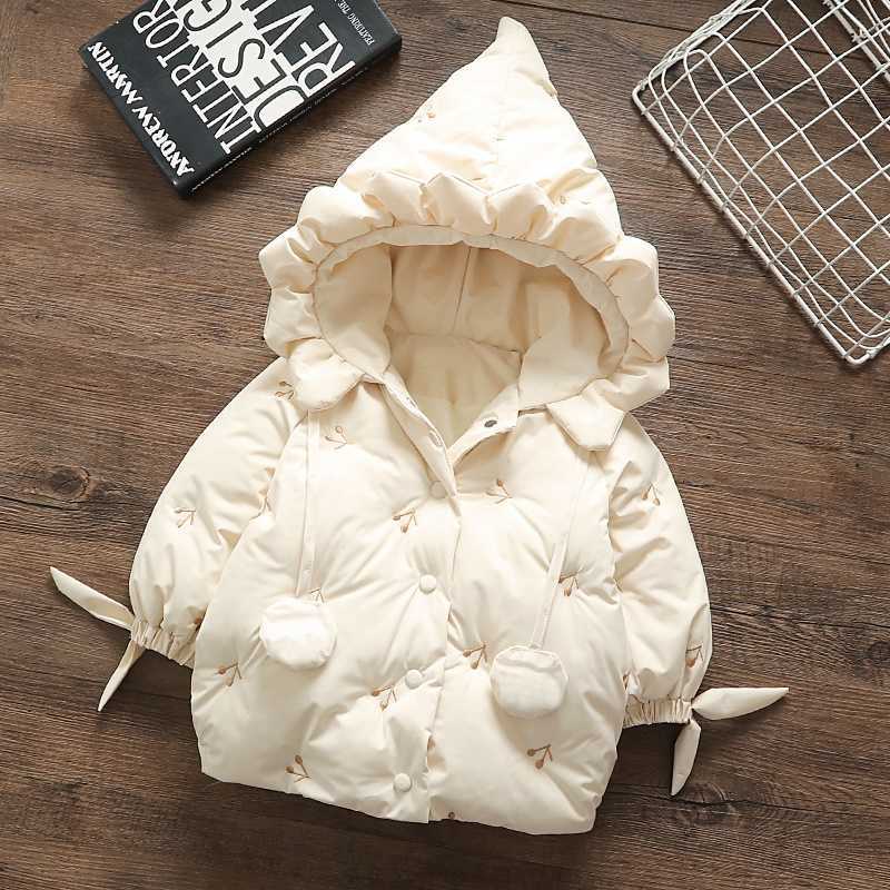 Down Coat Cute Hooded Cotton Coat For Baby Girls Solid Embroidery Warm Padded Jacket Autumn Winter Toddlers Kids Fashion Outerwear R230905
