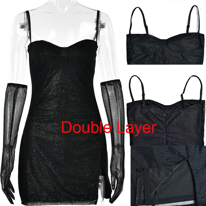 Women's Glitter Sparkle Mesh Bodycon Casual Party Mini Dress With Flutter Sleeves, Sexy Clubwear, Black, White, Blue, Pink - 2024 Summer & Fall B