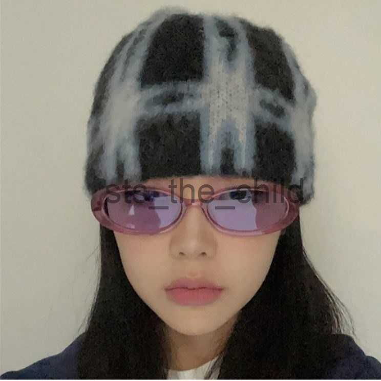 Beanie/Skull Caps 2023 Harajuku Vintage Skullies Hats Y2k Casual Fashion Star Plaid Knitted Hat Autumn Winter Warm Unisex Beanies Caps Streetwear x090