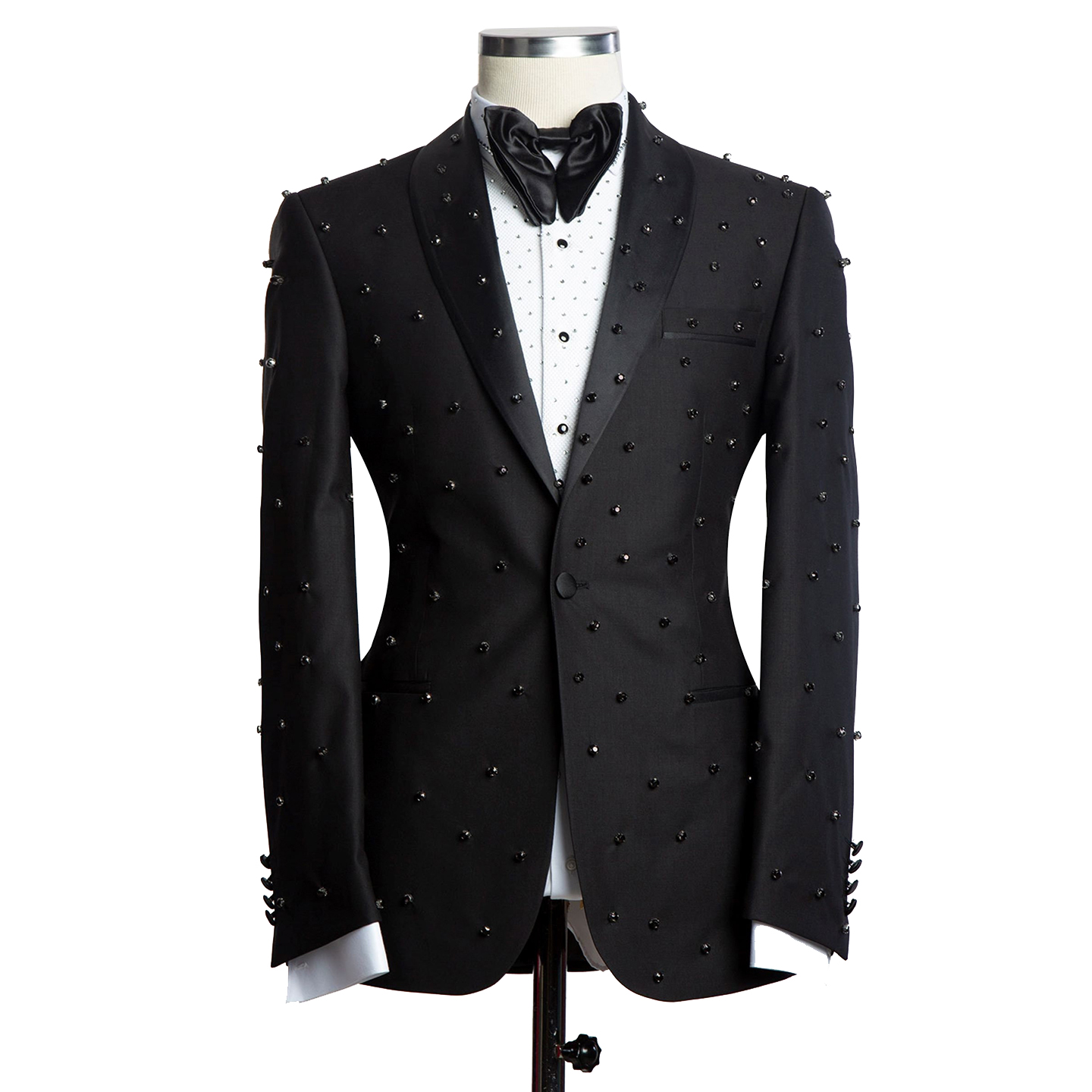 Tailored Men Wedding Tuxedos Diamonds Beading Peaked Lapel Tuxedos Jacket 2 Pieces Male Costume Party Business Coat