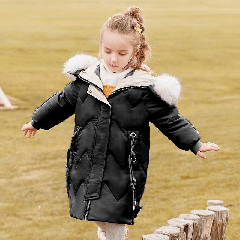 Down Coat Winter Warm Windproof Girls Plain Long Hooded Thick Jacket School Kids Down Coats Child Outerwear 3-14Years R230905