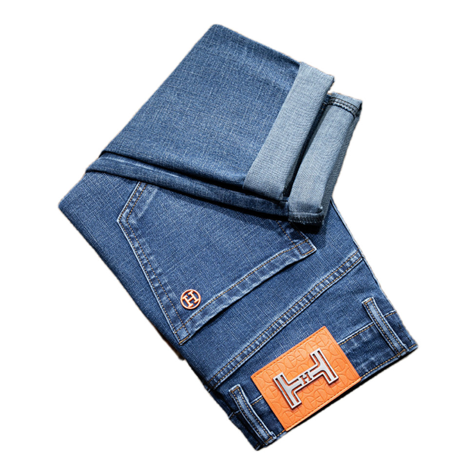 Designer mens jeans Men's Jeans Autumn Winter Men Slim Fit High-end Brand Small Straight Denims Pants For Man blue Pant