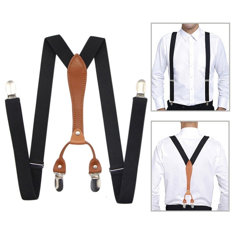 Suspenders 4 Clips Black Colored Men's Suspenders For Men 2.52cm Women's Pants With Adjustable Suspenders Black 230907
