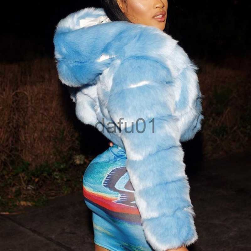 Womens Fur Faux Fur Red Raccoon Fur Coat Winter Furry Cropped Faux Fur Coats and Jackets Women Fluffy Top Coat Hooded Zip Short Fur Jacket Fashion x09