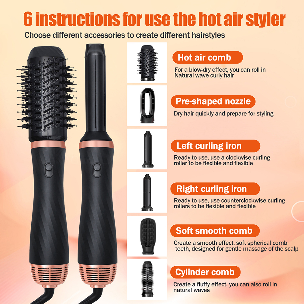 Hair Dryers Professional 6 In 1 Dryer Air Brush Automatic Curler Volumizer Curling Iron Straightener Comb Salon Styling Tools 230906