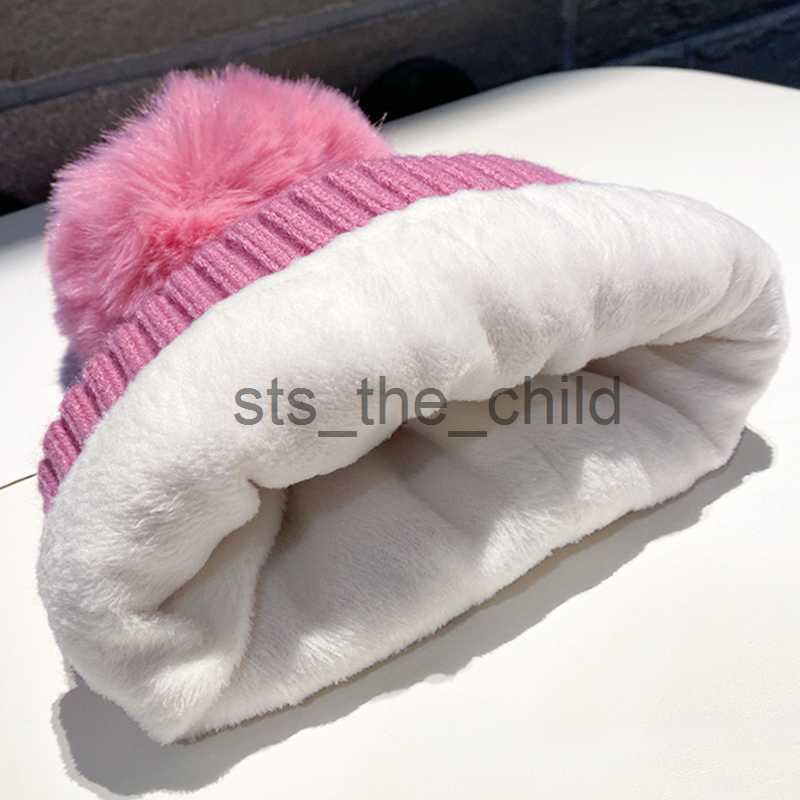 Beanie/Skull Caps Women Hat High Quality Add Fur Lined Pompoms Winter Hat Stylish Wool Beanie Hats For Women Warm Thick Streetwear Knitted Cap x0907