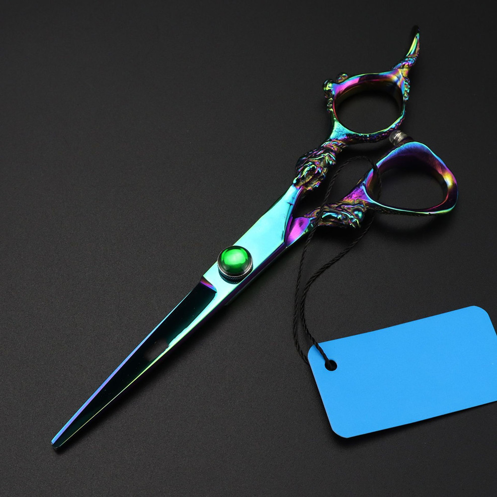 Scissors Shears Customize JP 440c steel 6 '' green dragon hair scissors haircut thinning barber makas cutting shears Hairdressing 230906