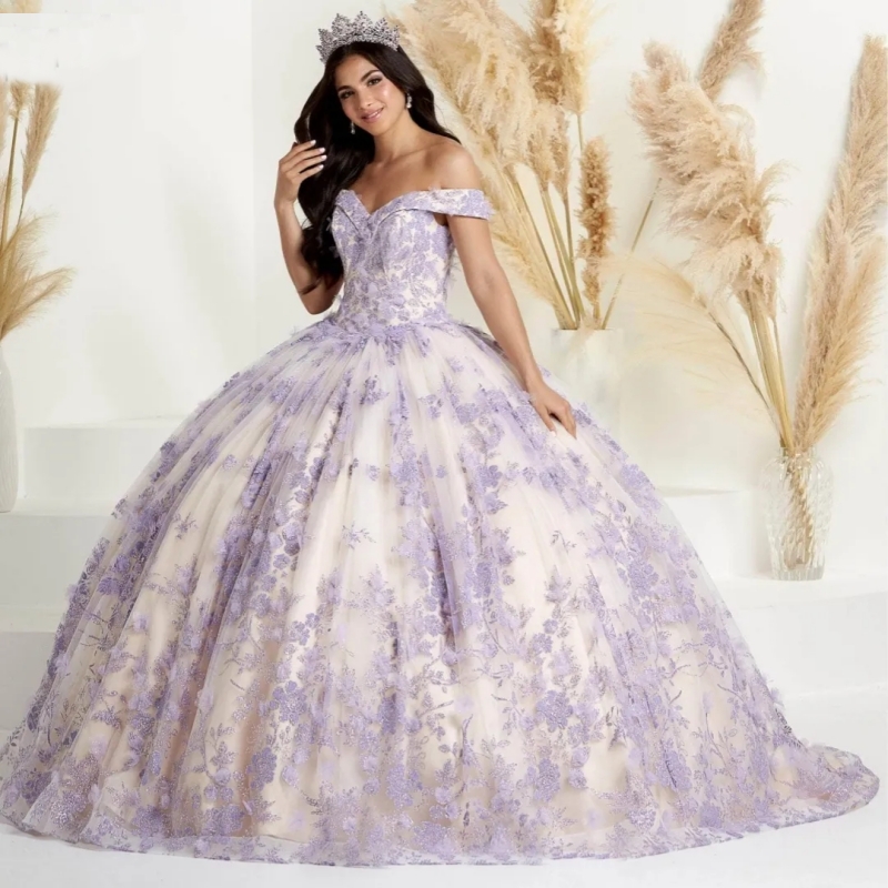 Sexy Off The Shoulder Ball Gown Quinceanera 2024 Lace ral Appliques V-Neck Prom Dress tail Dresses Vestidos De 15