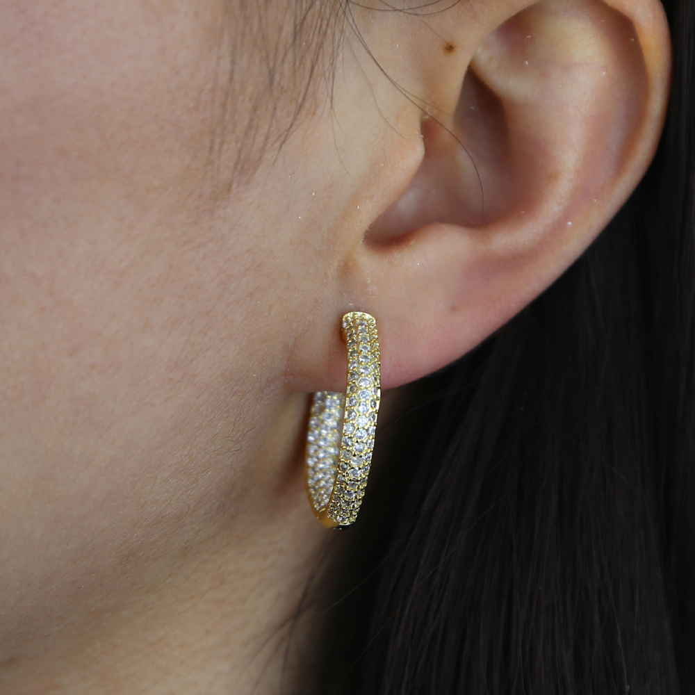 Stud 25MM Medium Sized Huggie Hoop Earring Rose Gold Silver Colors Full Micro Pave 5A CZ Iced Out Women Hoops 230907