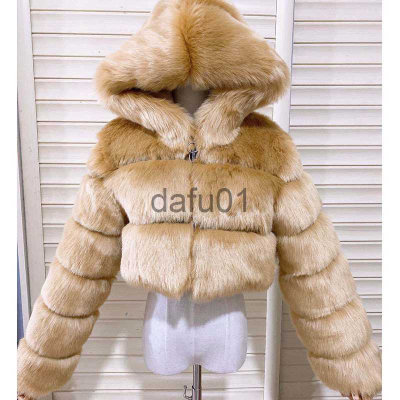 Womens Fur Faux Fur Red Raccoon Fur Coat Winter Furry Cropped Faux Fur Coats and Jackets Women Fluffy Top Coat Hooded Zip Short Fur Jacket Fashion x09