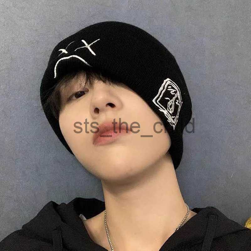 Beanie/Skull Caps Winter LilPeep embroidered knitted hat sad face expression funny men women beanie hat x0907