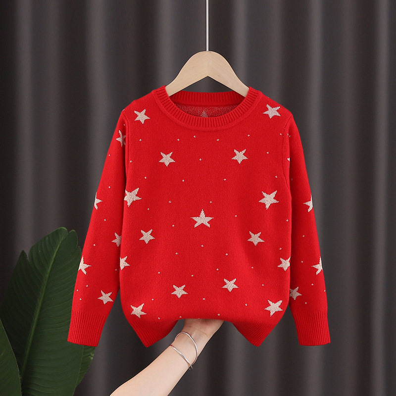 Pullover Ins Winter Girls Sweaters Star Sweater Knitwear Children Clothing 230906