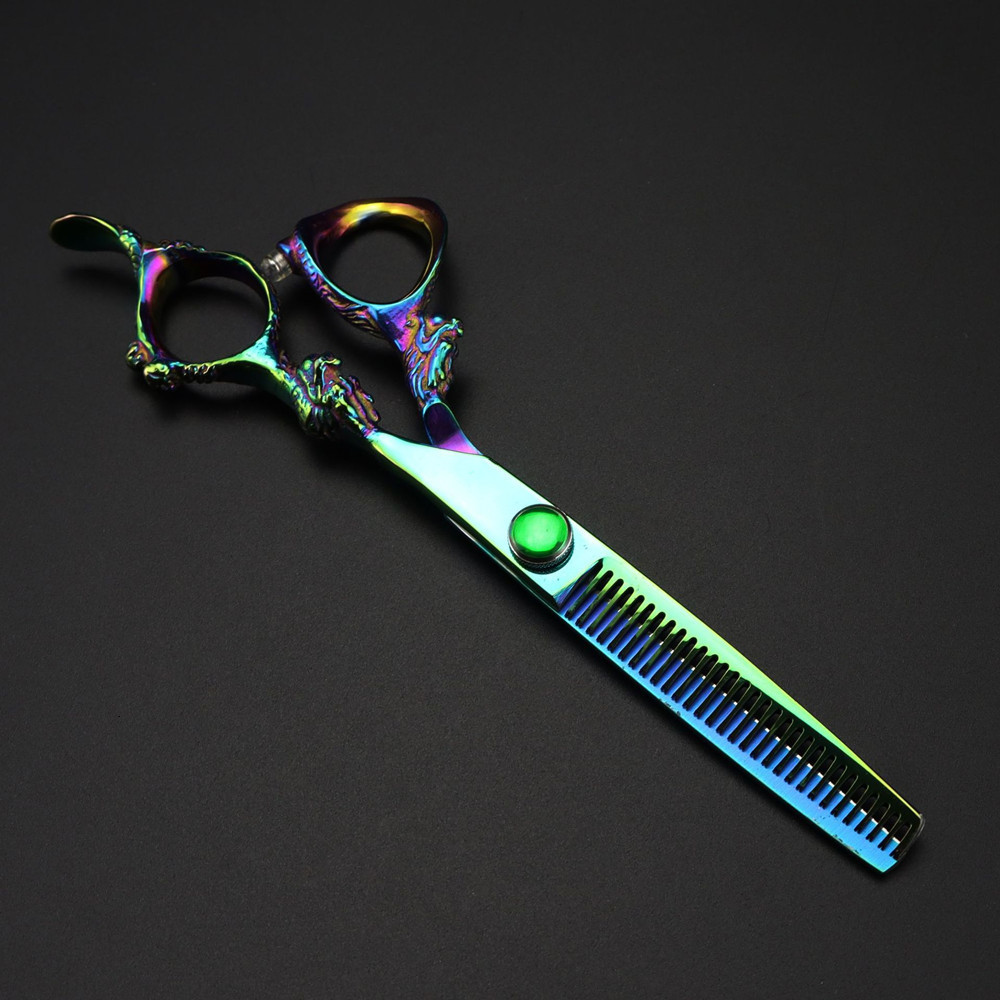 Scissors Shears Customize JP 440c steel 6 '' green dragon hair scissors haircut thinning barber makas cutting shears Hairdressing 230906
