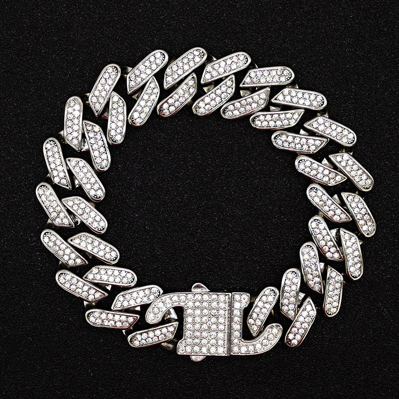 Bangle Hip Hop Bling Iced Out Stainless Steel Cuban Miami Link Chain Bracelets for Men Rock Jewelry Gold Silver Color Gift 230907
