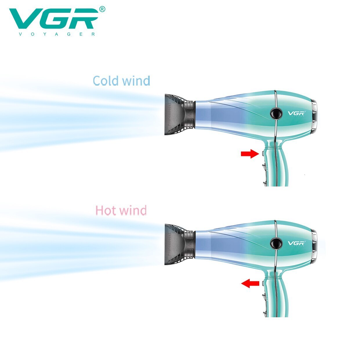 Other Massage Items VGR Hair Dryer Professional 2400W High Power Overheating Protection Strong Wind Drying Care Styling Tool V452 230906