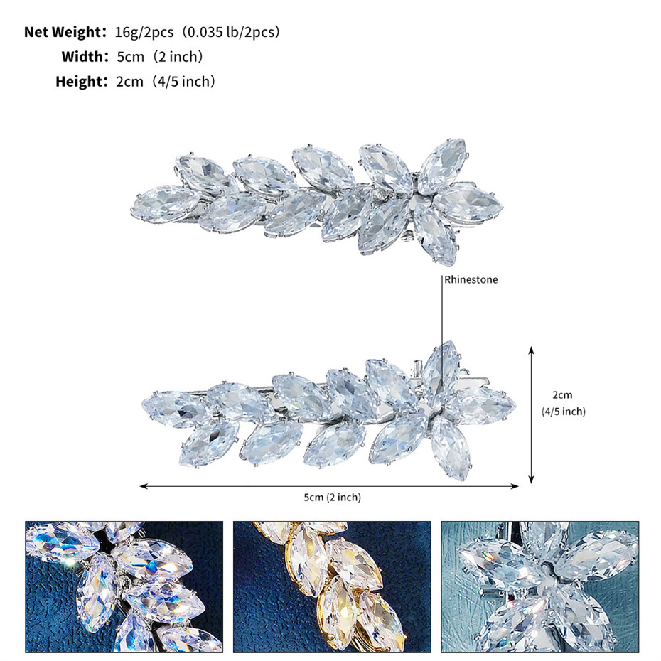 Wedding Hair Jewelry Efily Korean Fashion Cubic Zirconia Hair Clips 2PcsLot Crystal Barrette Hairpins for Women Girl Bridal Wedding Hair Accessories 2