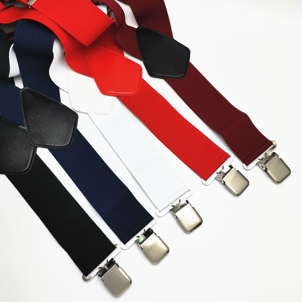 Suspenders Large Strong Clips on Men Suspenders Unisex Braces 50mm Wide 5 Solid Color High Elastic Adjustable Suspender Belt for Heavy Work 230907