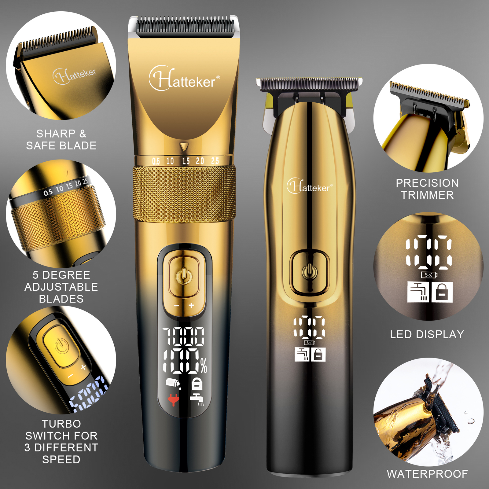 Electric Shavers Hatteker men hair clipper 2 machine set rechargeable electric shaver for body trimmer cutting 230906