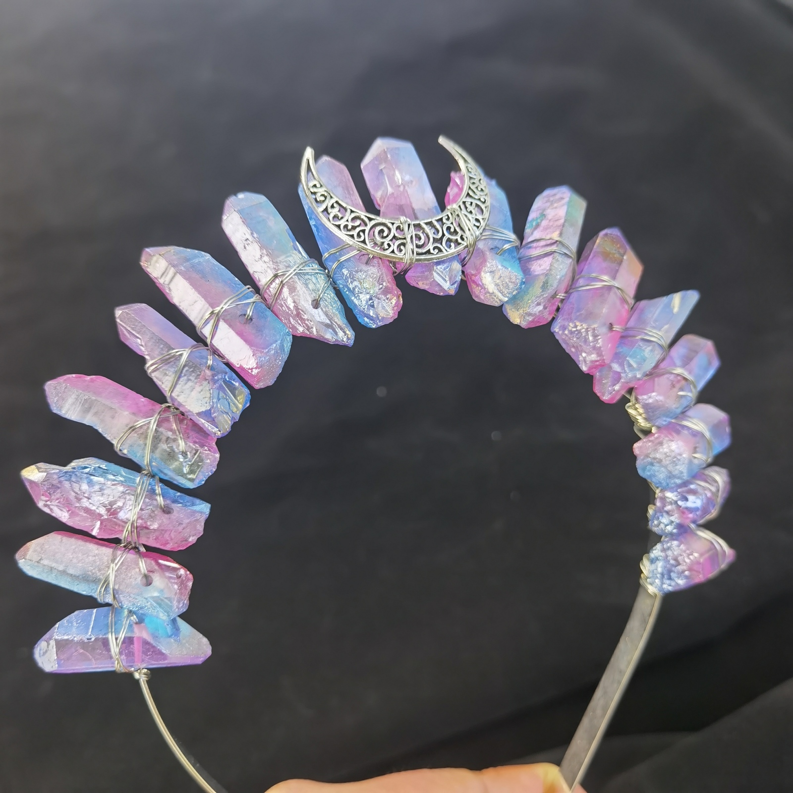Wedding Hair Jewelry Real Crystal Quartz Druzy Crown Gothic Moon Raw Stone Wand Hairpin Tiara Witchcraft Comb Hair Woman Wed Halloween Jewelry Gift 23