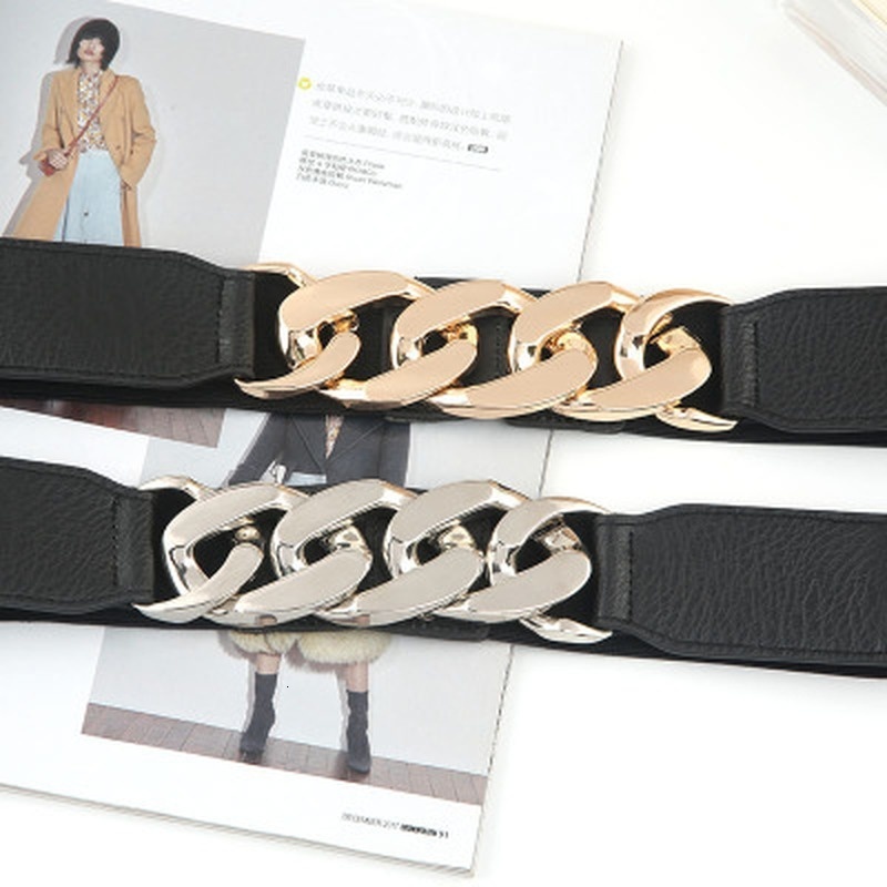 Belts Fashion Chain Belt Elastic Metal Waist Belts for Women Ladies Coat Dress Belt Waistband 230907