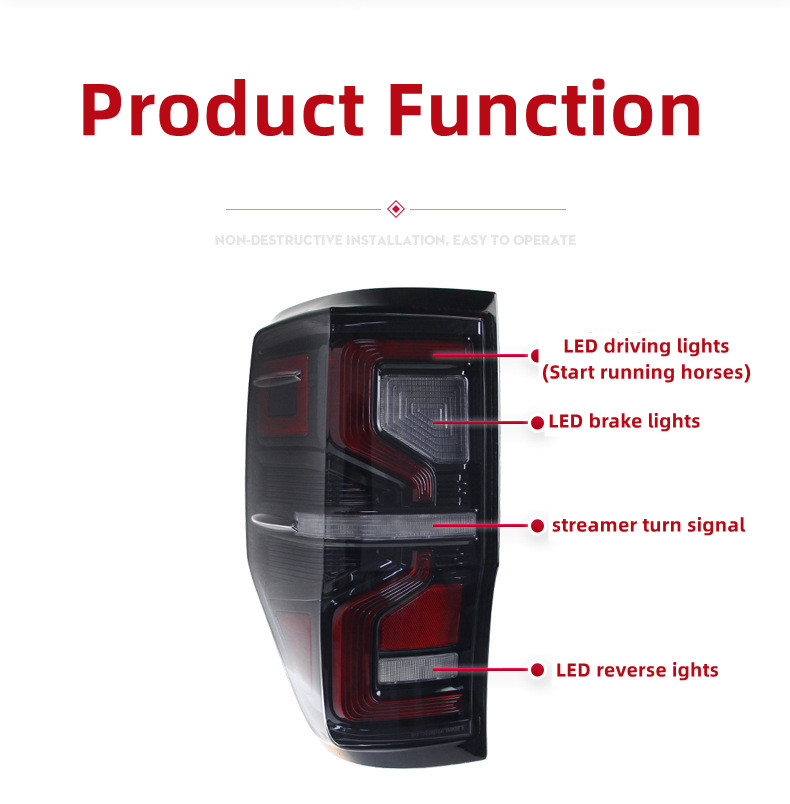 Car Taillight For Ford Ranger Tail Lamp Assembly T7 Upgrade LED Turn Lamp Running Brake Reverse Stop Lights