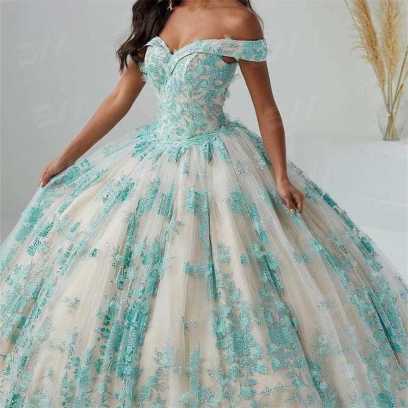 Sexy Off The Shoulder Ball Gown Quinceanera 2024 Lace ral Appliques V-Neck Prom Dress tail Dresses Vestidos De 15
