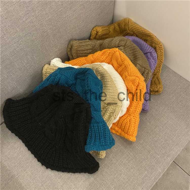 Beanie/Skull Caps Korean Handmade Woolen Basin Hat for Children's Warmth In Autumn And Winter Versatile White Knitted Fisherman Hat x0907