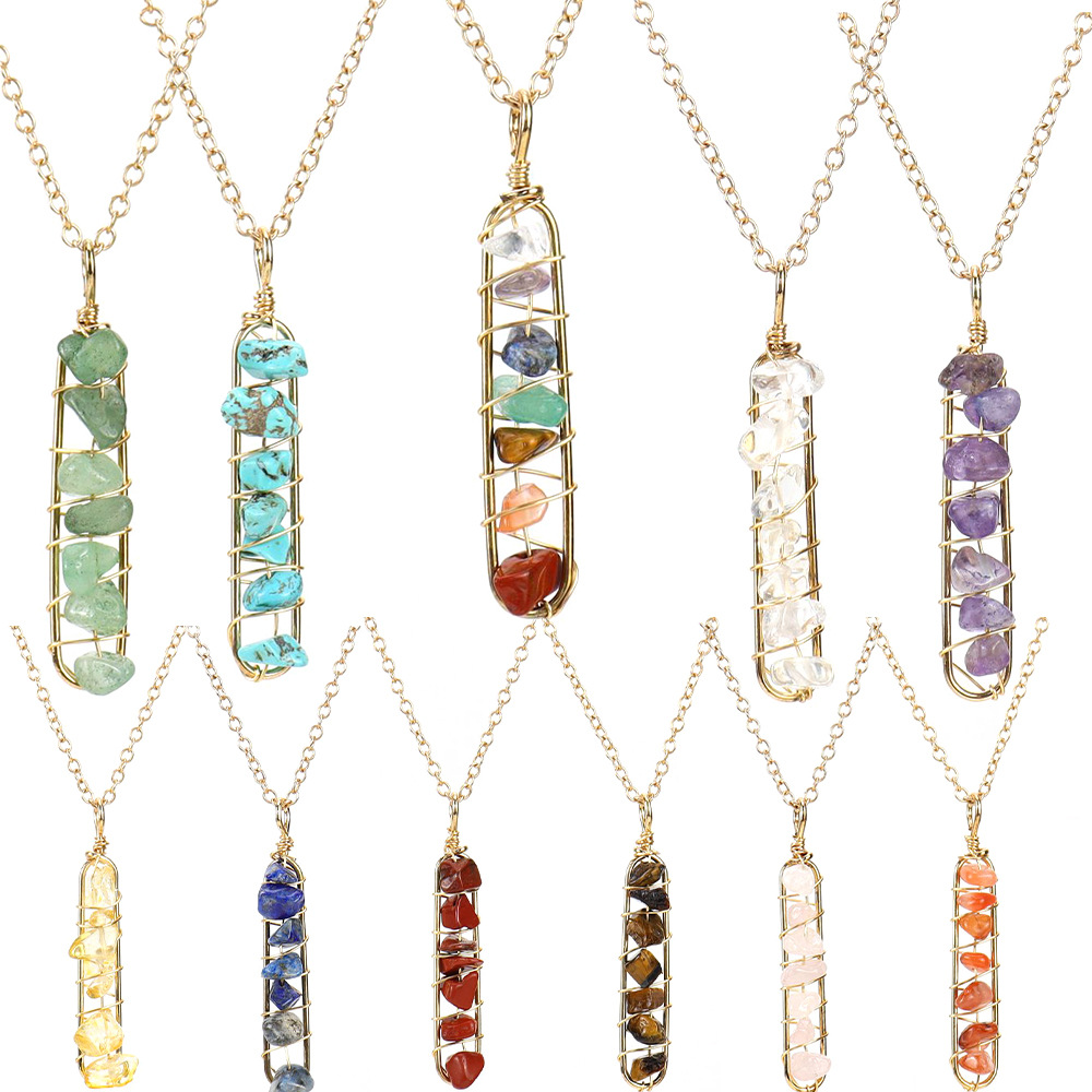 Natural Irregular Wire Wrapped Chip Stone Pendant Quartz Chakra Moon tree of life Charms Amethyst Lapis Healing Crystal Agates Necklaces for Women Jew