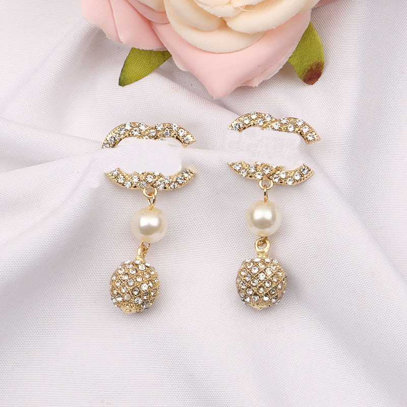 20 style 18K Gold Plated Women Letters Long Dangle Earrings Luxury Desinger Geometric 925 Silver Stud Rhinestone Crystal Pearl Flower Jewerry