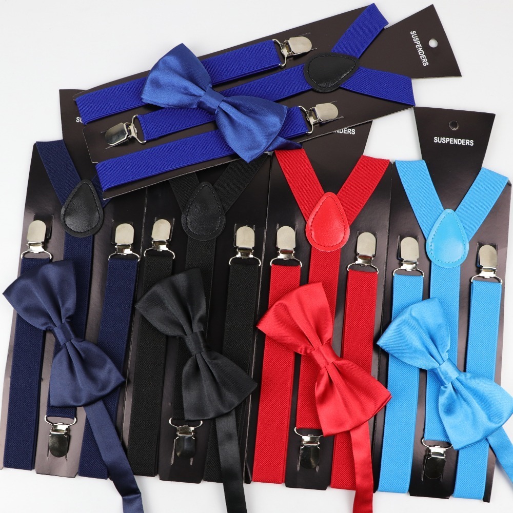 Suspenders Solid Color Man's Belt Bowtie Set Men Women Suspenders Polyester YBack Braces Two Colors Bow Tie Adjustable Elastic 230907