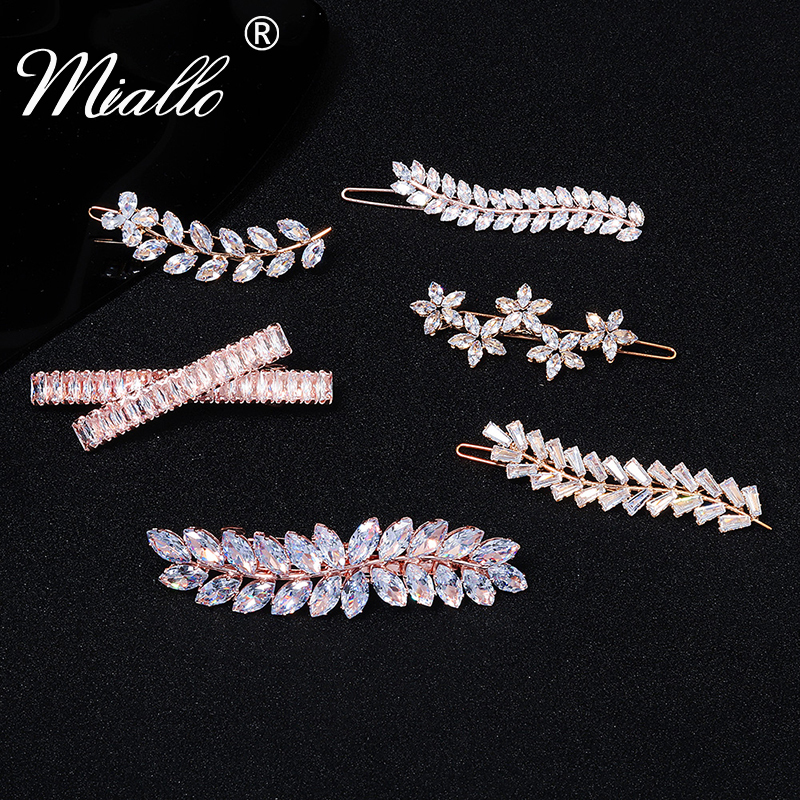 Wedding Hair Jewelry Miallo Fashion Barrette Cubic Zirconia Leaf Hair Clips for Women Accessories Bridal Wedding Hair Jewelry Party Bride Headpiece 23