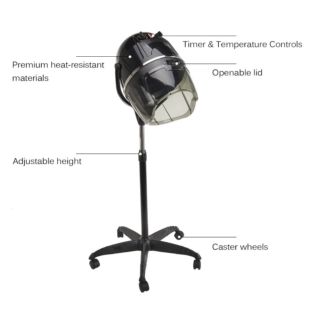 Other Massage Items Professional Stand Up Hair Dryer With Timer Swivel Hood Caster Adjustable Height 1000 Watts Black 230906