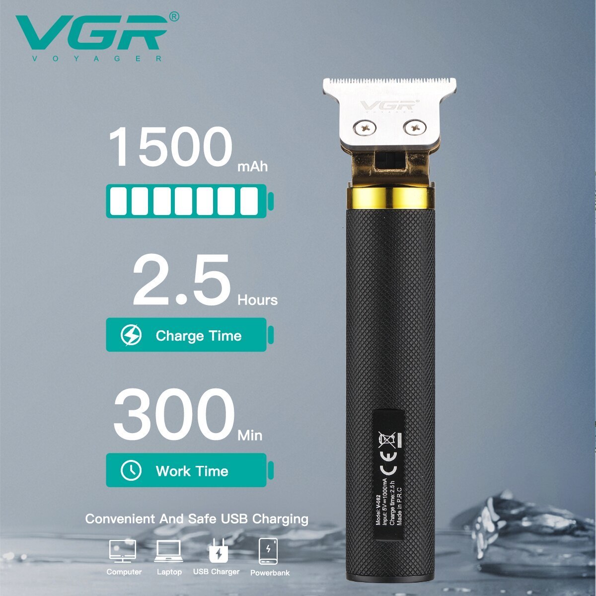 Electric Shavers VGR Hair Trimmer T9 Professional Cutting Machine Cordless Rechargeable Bald for Men V 082 230906