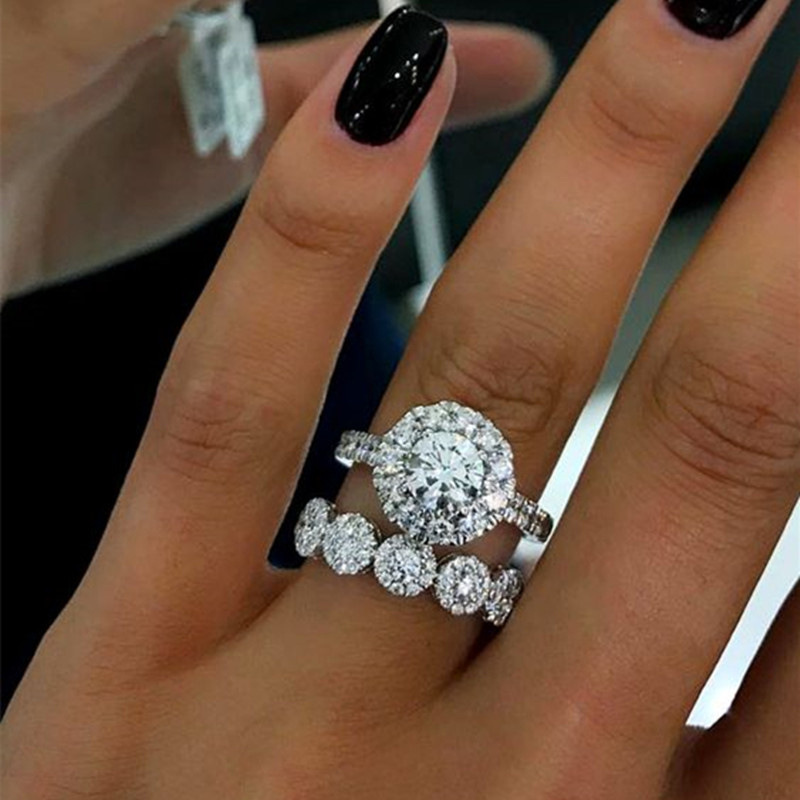 Handmade Lab Diamond Finger Ring Sets 925 Sterling Silver Party Wedding Band Rings for Women Bridal Engagement Jewelry Gift