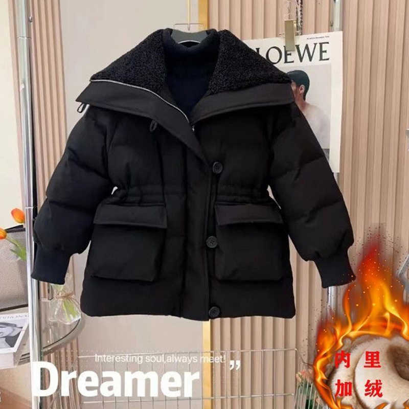 Down Coat 4-12 Years Winter Girls Jacket Solid Color Keep Warm Fashion Coat Hooded Zipper Slim Kids Down Cotton Clothes R230905