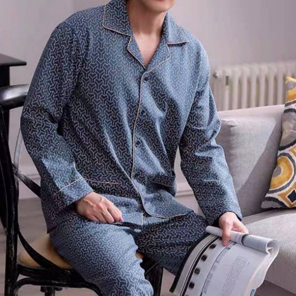 Men's Sleepwear SUO CHAO 100% Cotton Pajamas Set For Men's Loose Casual Plaid Sleepwear Pyjamas Home Clothes Nightgown Homewear 230907