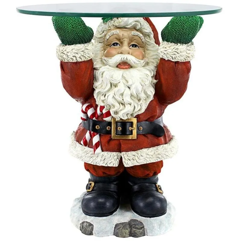 1PC Decorations Santa Claus Tray Biscuit Candy Snack Gift Display Resin Sculpture Glass Top Table Home Craft Decoration Christmas G0907