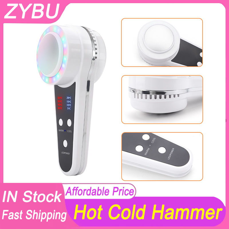 Mini Hot Cold Hammer Massager LED Light Photon Therapy Ultrasonic Cryotherapy Vibration Face Lift Pore Shrink Skin Care Anti Aging Lead In Facial Mach