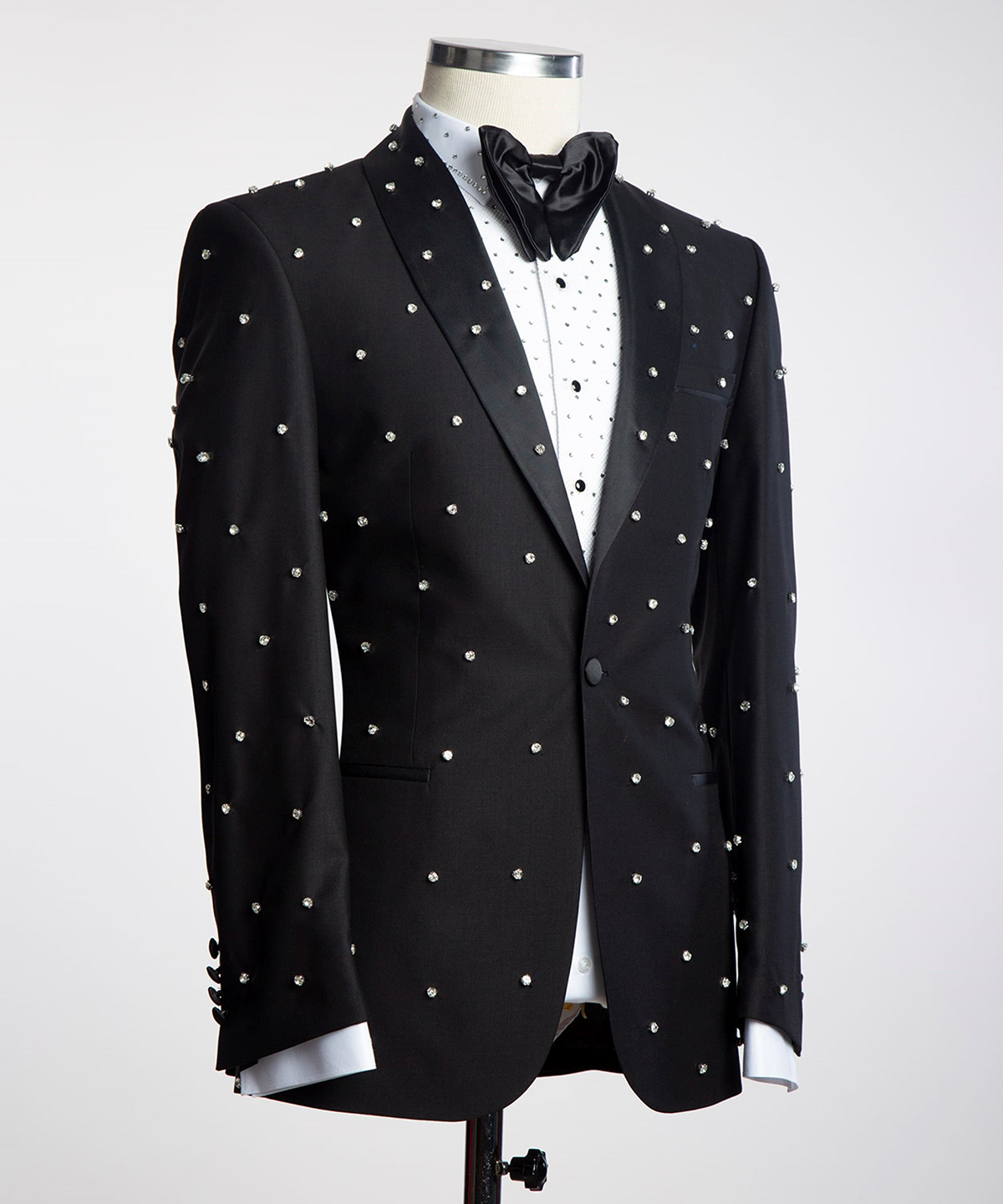 Tailored Men Wedding Tuxedos Diamonds Beading Peaked Lapel Tuxedos Jacket 2 Pieces Male Costume Party Business Coat