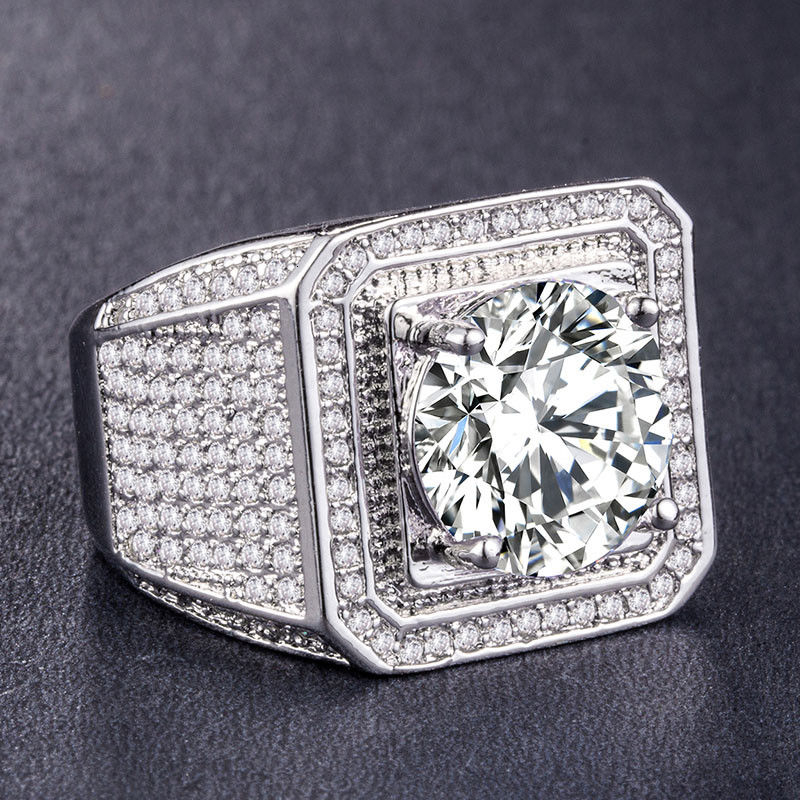 Solitaire Ring Milangirl Big Hip Hop Men Out Bling Square Ring Pave Setting CZ Wedding Engagement Rings Top Quality 230907