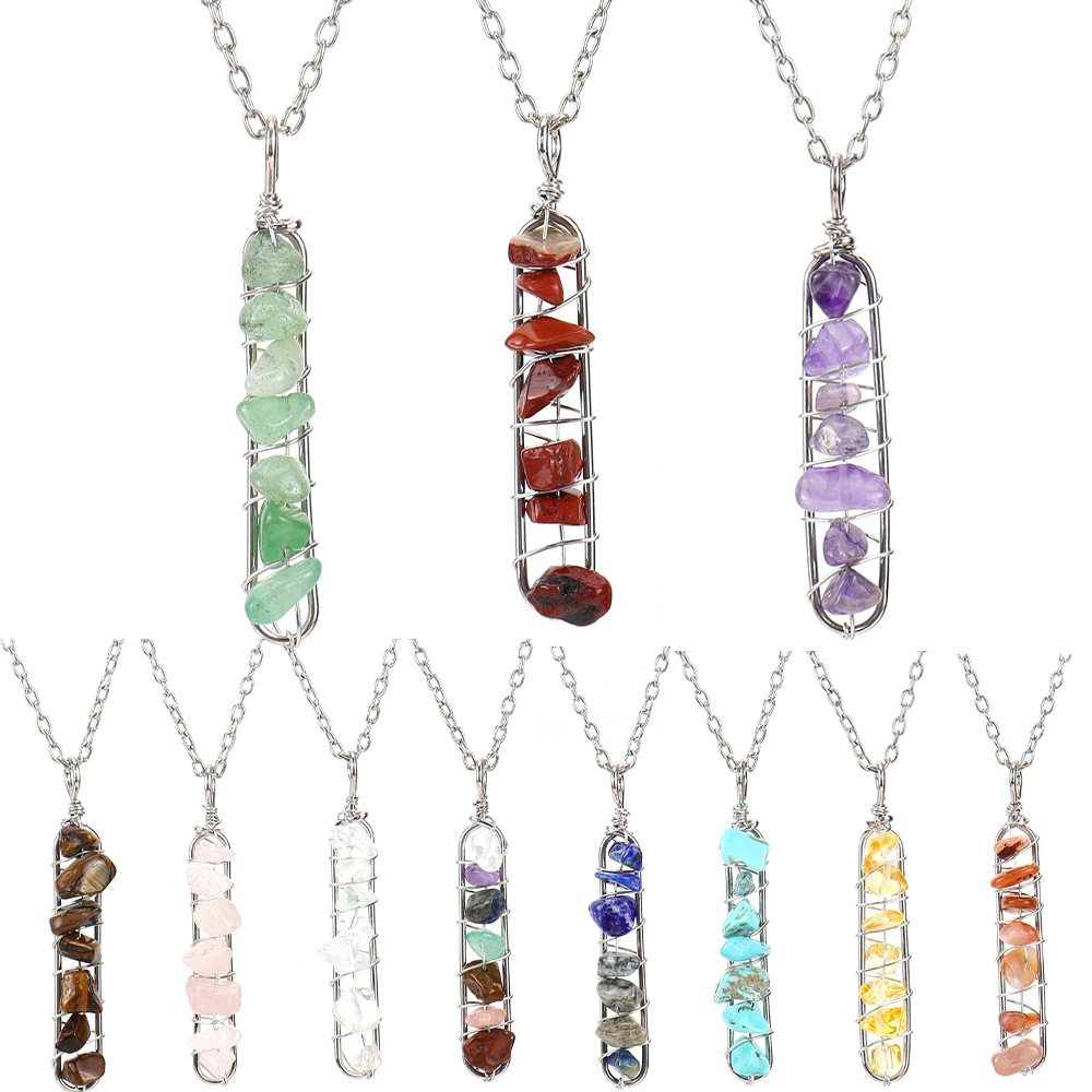Natural Irregular Wire Wrapped Chip Stone Pendant Quartz Chakra Moon tree of life Charms Amethyst Lapis Healing Crystal Agates Necklaces for Women Jew