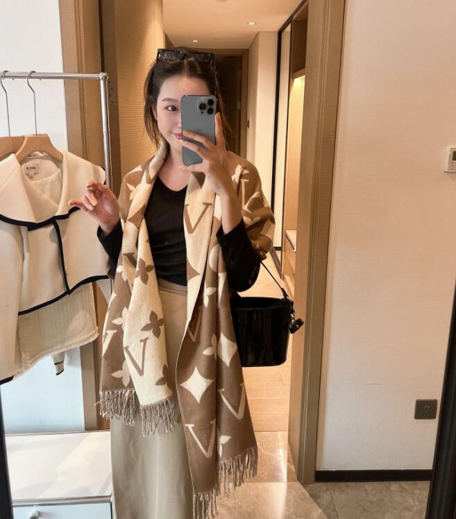 Brand designer scarf V Scarf Cashmere Thick Shawl Women Winter Wram Pashmina Long Wraps Hijab Tassel Bufanda Foulard L7738 with box