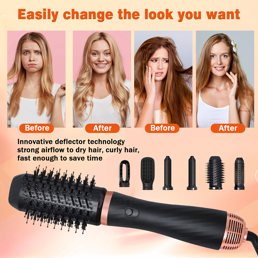 Hair Dryers Professional 6 In 1 Dryer Air Brush Automatic Curler Volumizer Curling Iron Straightener Comb Salon Styling Tools 230906