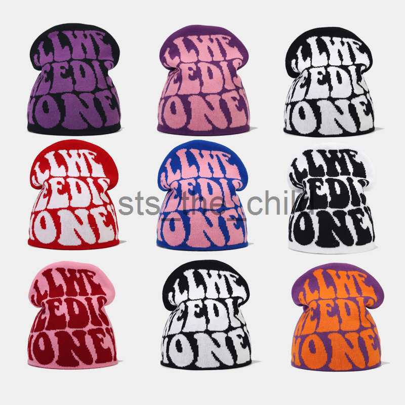 Beanie/Skull Caps All We Need Is Money Beanies Hat Jacquard Letter Knitted Cap Y2K Hip Hop Pullover Bonnets Women Men Winter Elastic Warm Skullies x09