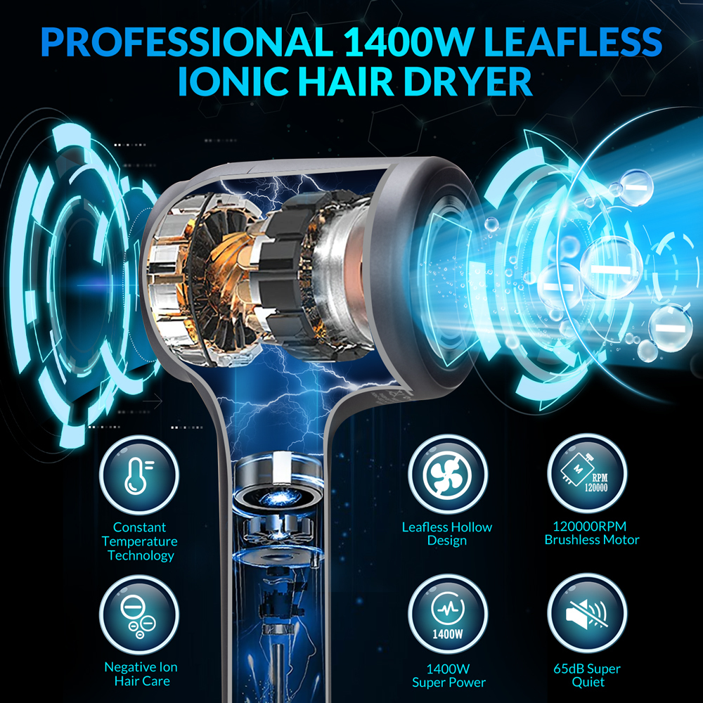 Other Massage Items CHIGNON Hair Dryer 1400W High Speed Smart Leafless Household Ionic Blow Dryers Low Noise Constant Temperature Technology 230906