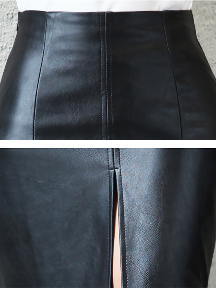 Skirts Aachoae Black PU Leather Skirt Women Midi Sexy High Waist Bodycon Split Skirt Office Pencil Skirt Knee Length 230907